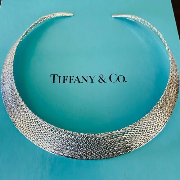 TIFFANY & CO. Rare 925 Sterling Silver Woven "Vannerie" Collar Necklace Vintage - Picture 1 of 15